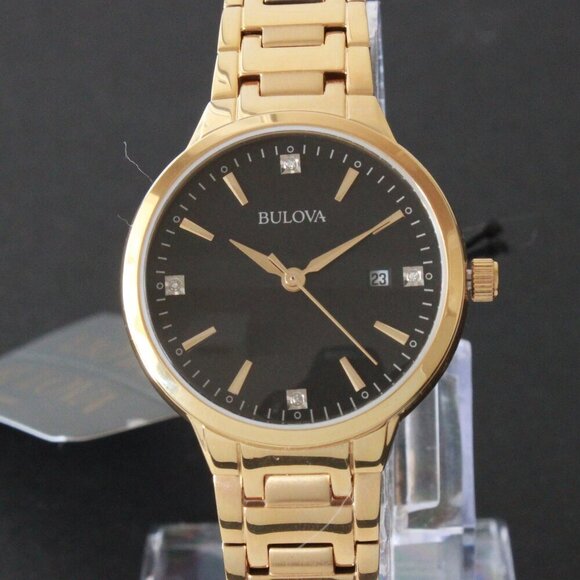 Bulova Ladies Diamond Accent Gold Tones Quartz Watch 32mm - Picture 6 of 13